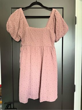 Madewell Dusty Rose Puff Sleeve Square Neck Mini Dress